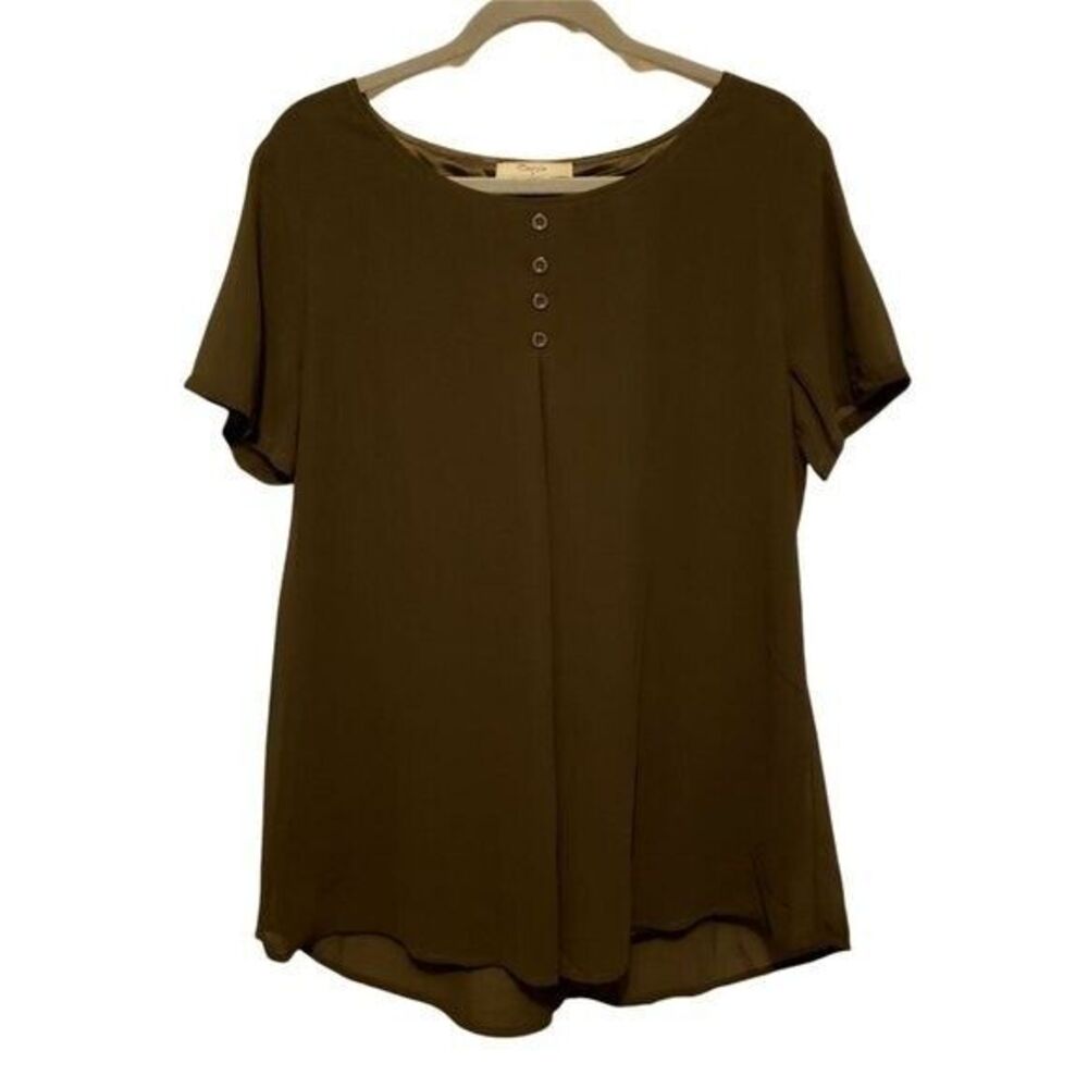 Cestyle Womens Sz L Green  Solid Short Sleeve Blouse